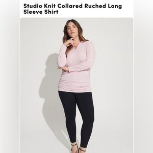 Torrid Studio Knit Collared Ruched Long Sleeve Top Size 2 Blush Pink